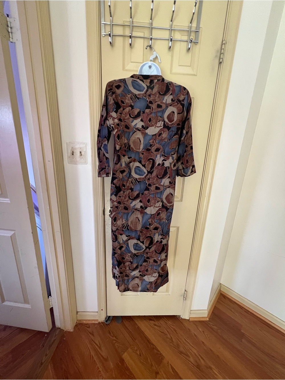 Abstract Pattern Midi Dress in Brown and Blue